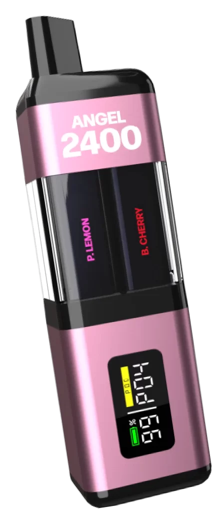 A pink device which contains P.lemon, Raspberry, B.cherry, Cola Ice flavour